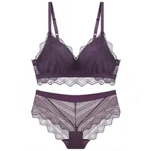 Сексуальный французский комплект нижнего белья для девушек без стального кольца, кружевной треугольный бюстгальтер, удобный однотонный тонкий бюстгальтер