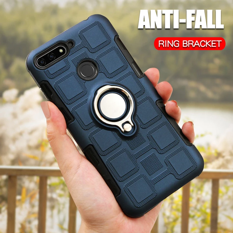 

Luxury Armor Case For Huawei Honor 7A Pro Cover Shockproof Silicone Phone Case For Huawei Honor 7A Pro Soft TPU Ring Holder Case