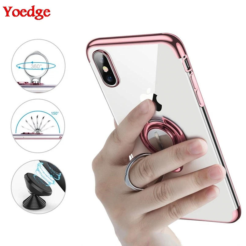 

Ultra Thin Clear Phone Case For iPhone XS MAX XR X 8 7 6 6S Plus 5 5S SE Car Magnetic Case For iPhone 7 Finger Ring Holder Cover