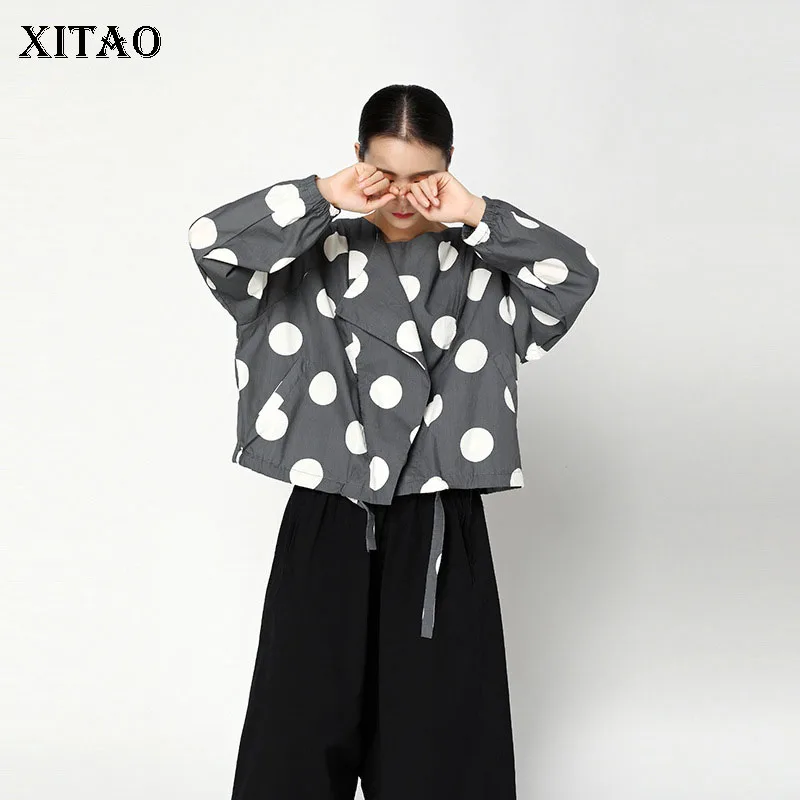 [XITAO] Корейская Мода Новое поступление Осенняя Женская свободная куртка с О-образным вырезом и длинным рукавом женская повседневная куртка в горошек LJT3521