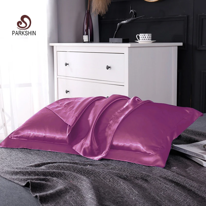 

Parkshin Luxury 100% Satin Silk Healthy Pillow Case Bed Throw Bedding Pillow Cover Home Textiles Size 48x74cm Pillowcases