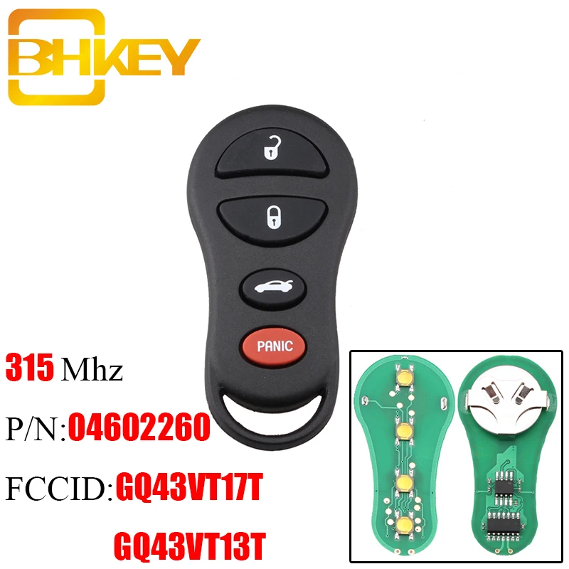 Bhkey 3+ 1 4 кнопки дистанционного ключа автомобиля для Chrylser GQ43VT17T/13 T 315 МГц для Jeep Dodge 2002 2003 2004 2005 Caravan Dakota DURANGO