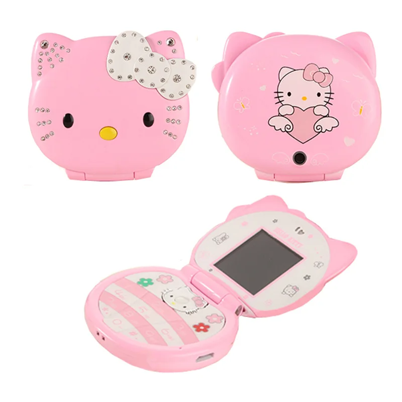 hello Kitty Flip Lovely Cute Mini Cartoon Mobile Phone cellphone For Kids Girls Dialer Vibration Low Radiation