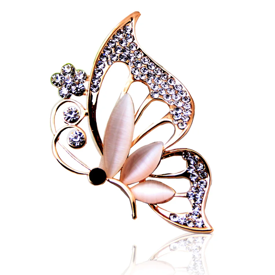 Fashion Romantic Ladies Butterfly Brooch Women Hollow Out Rhinestone