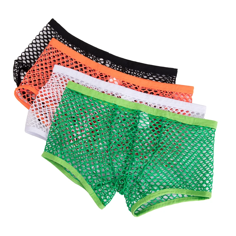 DODOING New Arrival Sexy Men Underwear Hollow Out Large Mesh Boxer Gay men Transparent Shorts Bulge Pouch Underpants