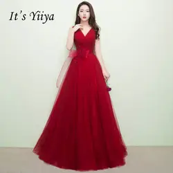 Это yiiya роскошный цвет красного вина v-образным вырезом без рукавов вечерние платья спинки Этаж Длина платье LX141
