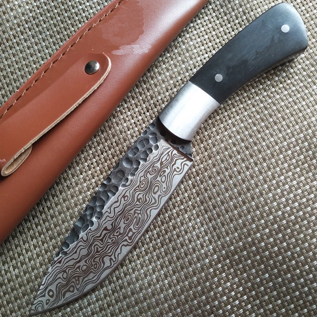 

Handmade forged Steel 58HRC hunting knife fixed blade knife ebony handle outdoor tactical knife handle tools sharp leather sheat