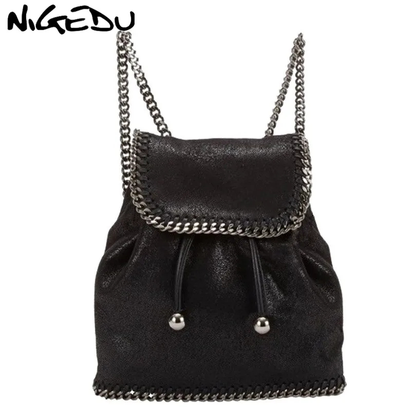 NIGEDU Drand design Weaving chain Backpack Women Small Backpacks Drawstring Bag Girl's Backpack Rucksack Women stella Bag black