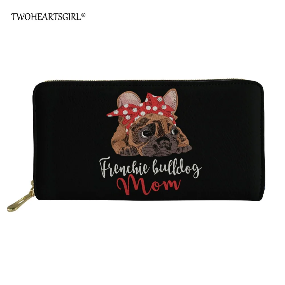 Twoheartsgirl Black French Bulldog Print Women Wallets Phone Bag Cute Girls Ladies Clutch Purse