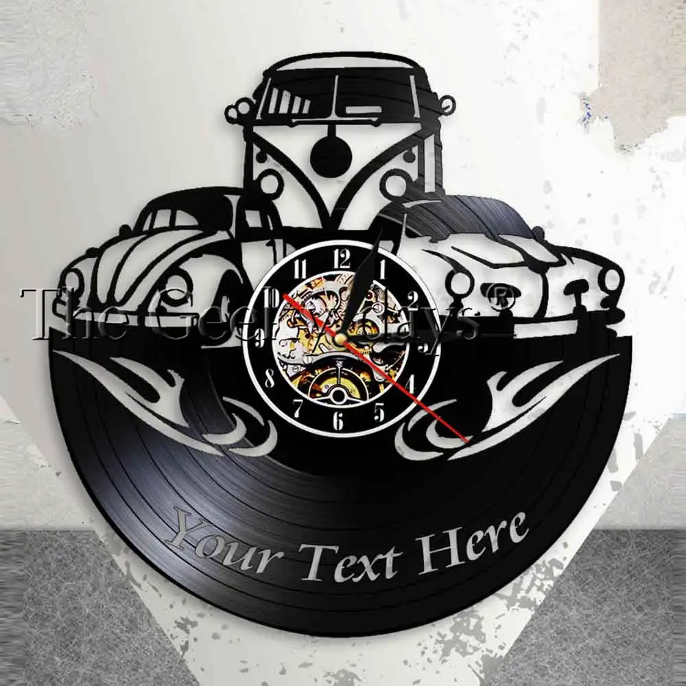 

Camper Van Home Decor Wall Clock Personalised with Your Name Logo Car Number Campervan Retro Car Custom Vinyl Record Wall Clock