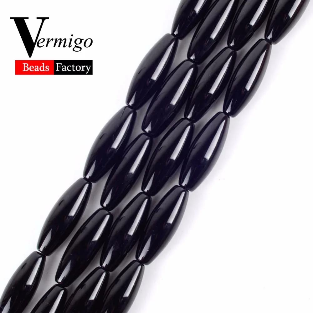 

Free Shipping 8x30mm Natural Stone Black Agates Rice Type Charm Beads For Needlework Jewelry Making Diy Bracelet Accessories