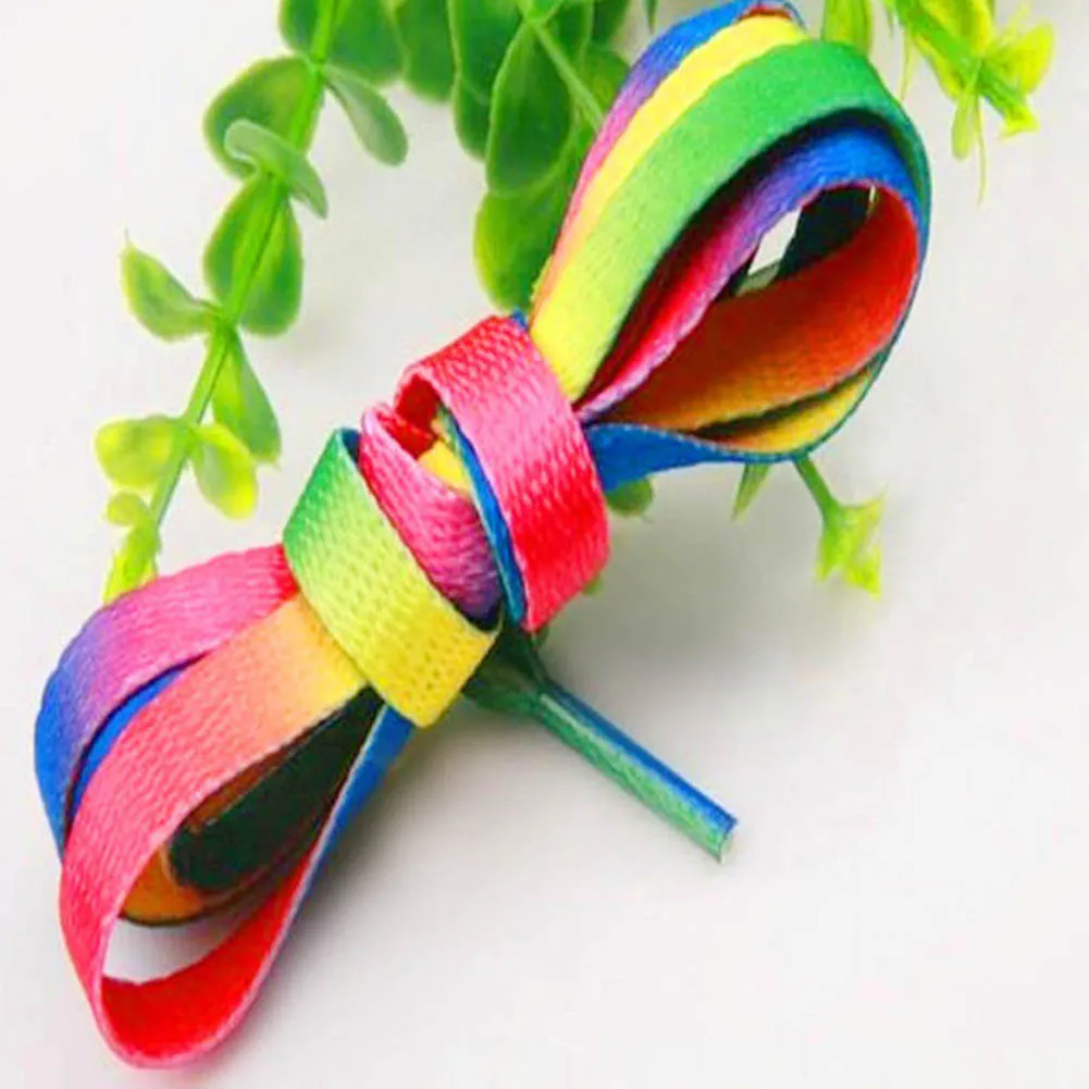 1 пара разноцветных шнурков Радуга градиент печати плоский ботинок кружева обувь повседневная хроматические Цветные Шнурки