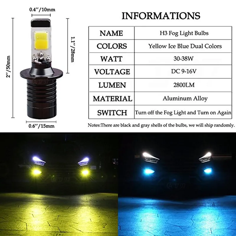 Новинка, двойной цвет, супер ярче, H3, автомобильная противотуманная головка, светодиодный светильник, лампы, белый, желтый, белый, синий, белый, голубой