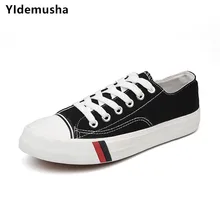 YIdemusha/мужские кроссовки; Новинка года; модная мужская обувь на шнуровке; Цвет черный, белый; однотонная прошитая Повседневная парусиновая обувь для мужчин