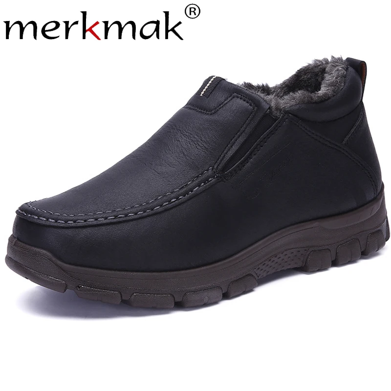 Merkmak/кожаные теплые мужские ботинки; бархатные ботильоны без застежки; мужские мягкие удобные повседневные мужские рабочие ботинки; обувь больших Size38-48