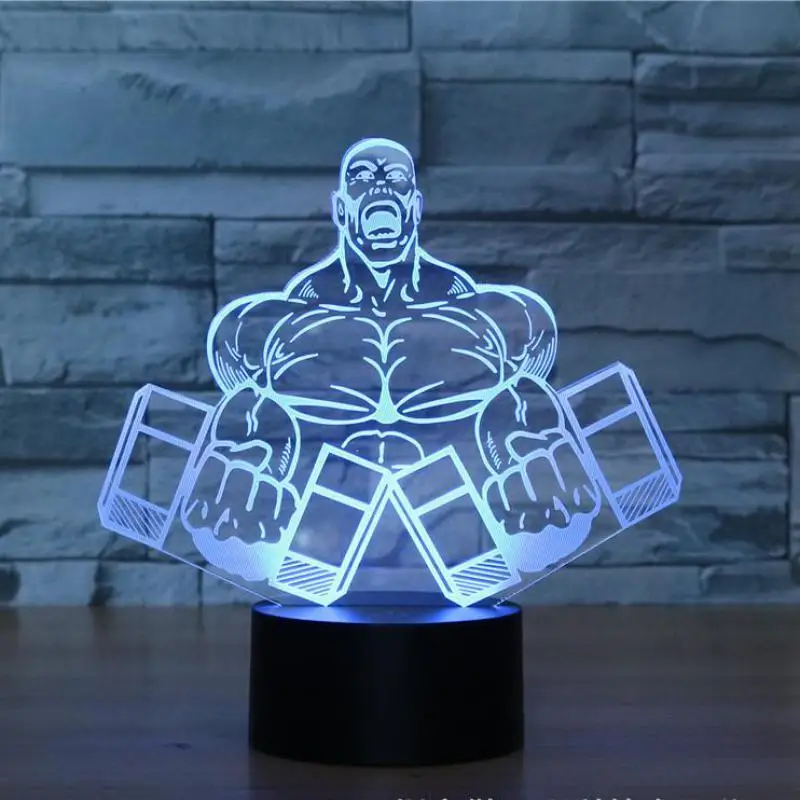 

New Dumbbell Fitness 3d Lamp Led Touch Seven color Remote Control Led Night Light Acrylic Vision 3d Light Fixtures