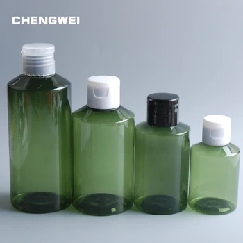 

CHENGWEI 10Pcs/Lot 50ml/100ml/150ml/200ml Flip Top Cap Refillable Green Empty Bottles Makeup Container Travel Refillable Bottle