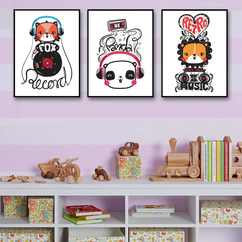 Modern Style Wall Artwork Home Decoration Picture Cartoon Music Panda Lion Animal Print HD Painting Nordic Poster On Canvas | Дом и сад