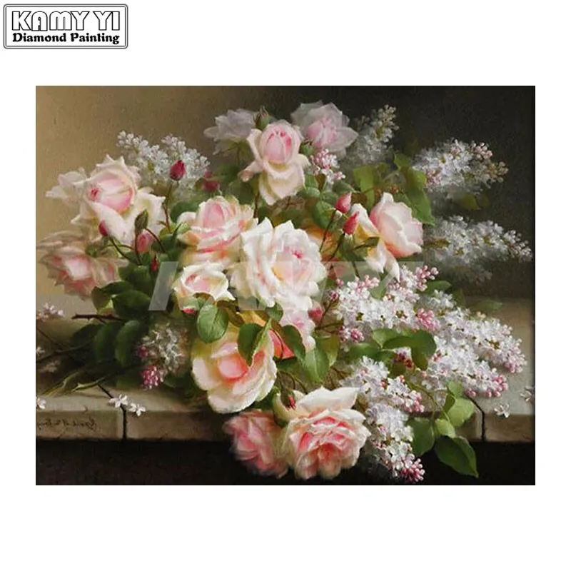 3D DIY Diamond Painting Cross Stitch Flower White Rose Crystal Needlework Diamond Embroidery Floral Vase Home Decorative_