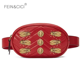 

waist bag women rivets lion head Fanny Pack bags luxury brand fashion velvet leather chest belt handbag red black blue 2018 NEW