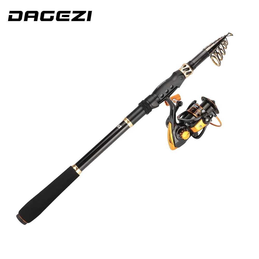 DAGEZI 1.8-3.6 M ألياف الكربون تلسكوبي الصيد رود كومبو كامل كيت تلسكوبي الصيد قضبان + الغزل بكرة مع خيط صنارة الصيد