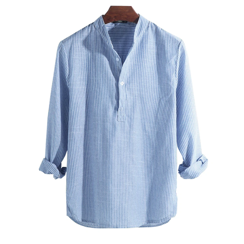 Helisopus New Fashion Spring Summer Casual Men's Shirt Cotton Long Sleeve Striped Slim Fit Stand Collar Shirts S-5XL Helisopus New Fashion Spring Summer Casual Men's Shirt Cotton Long Sleeve Striped Slim Fit Stand Collar Shirts S-5XL