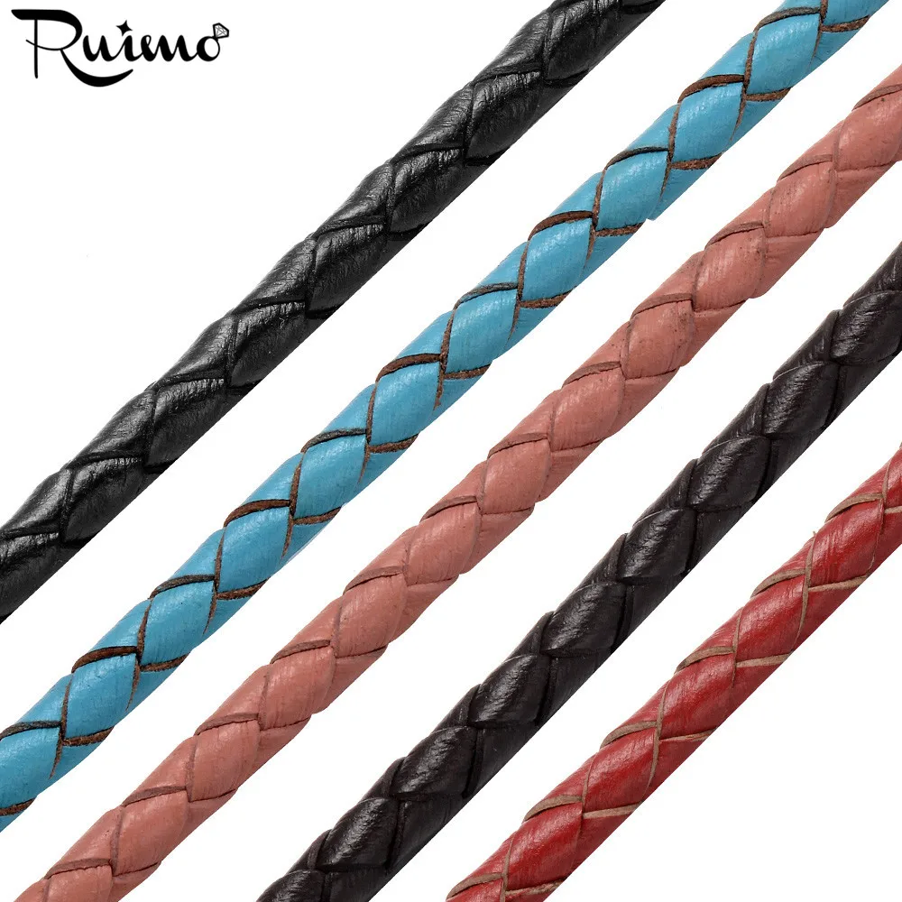 

RUIMO New Fashion 4mm Genuine Braided Leather Rope String Chains For Punk Bracelet DIY Jewelry Making Findings Wholesale