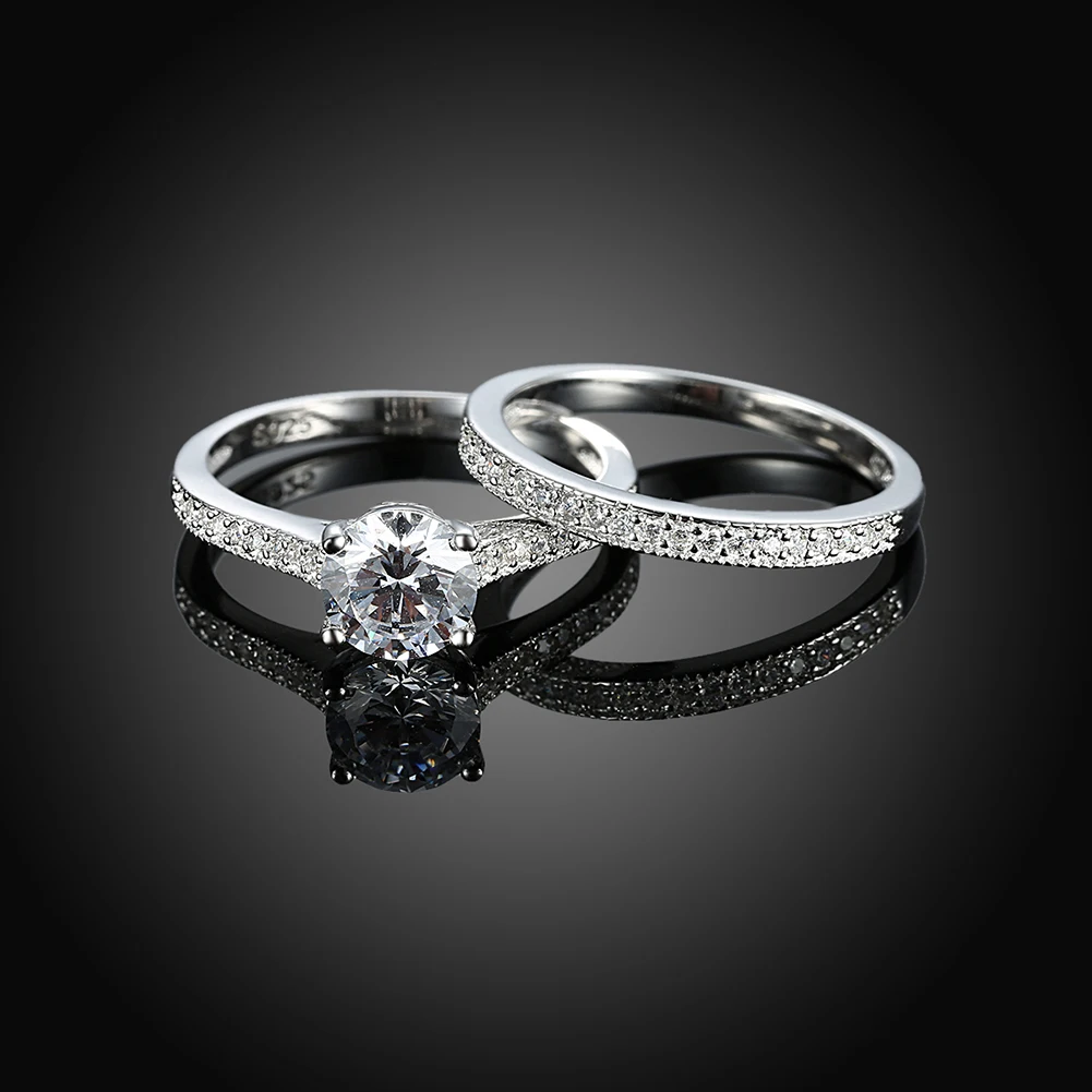 INALIS 925 Sterling Silver Double Ring Sets for Women Zircon Stone Wedding Jewelry