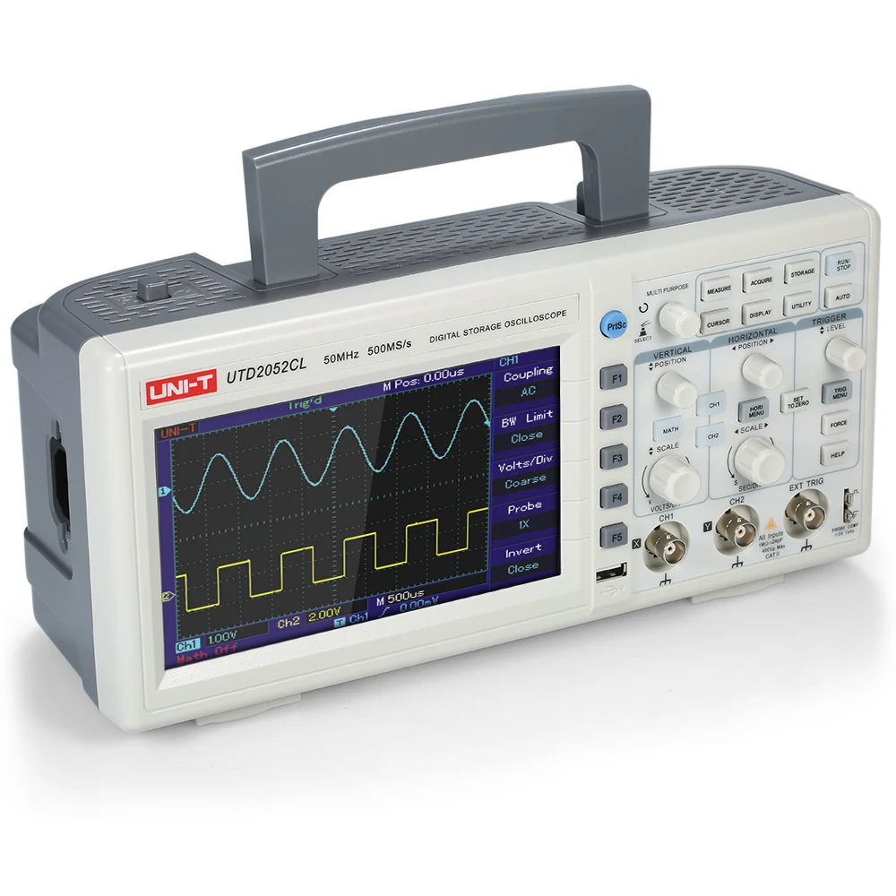 

UTD2052CL Digital Storage Oscilloscope Dual-Channels 50MHz Bandwidth 500Ms/s Sample Rate USB Communication