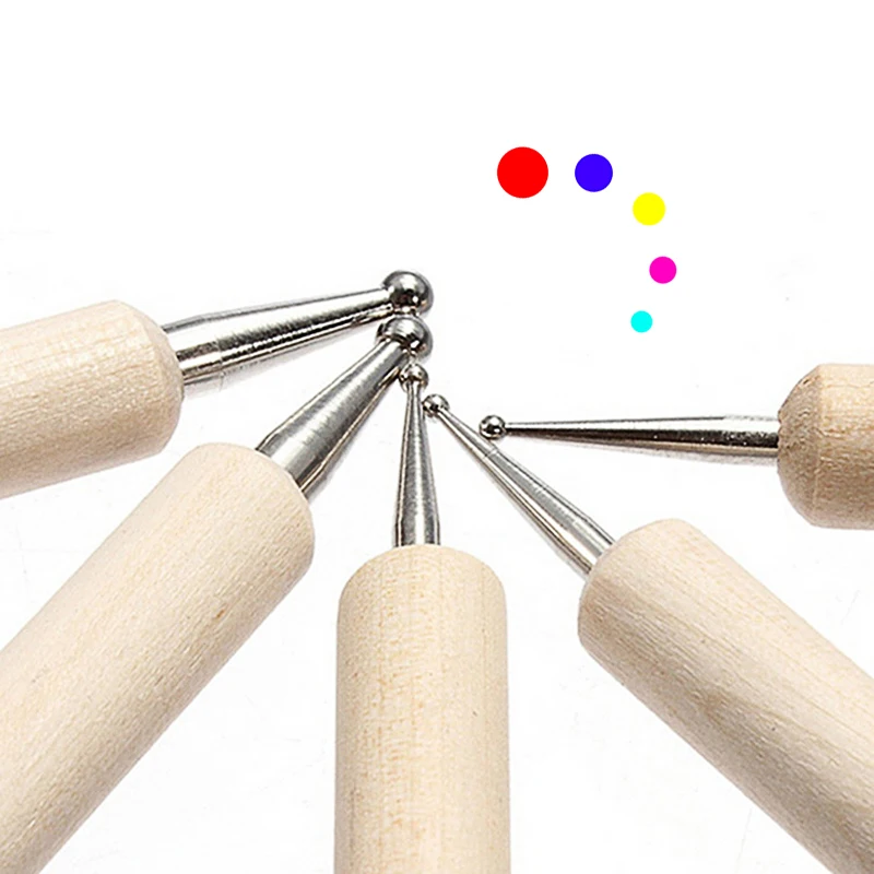 

5 pcs/set Different Dotting Round Head Size Wooden Dotting Pen Wood Handle Alloy Dotting Head Nail Art Dotting Tool LPC