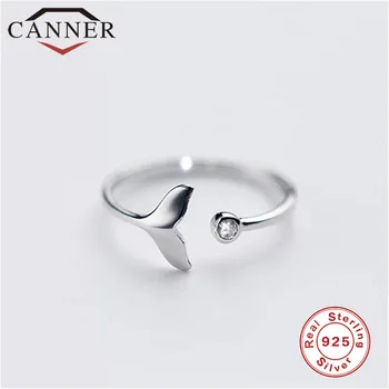 

CANNER S925 Sterling Silver Adjustable Mermaid Tail Open Ring Simple Lovely Fashion Jewelry for Women Girls TW