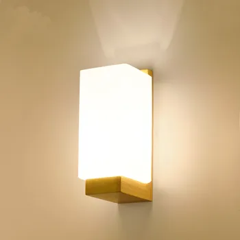 

Wood glass lampshade wall lamp bedroom bedside lamp Nordic simple wooden art LED corridor aisle porch TV wall lights mx5111457