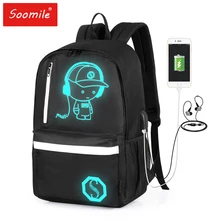 Сумка с защитой от кражи, новинка, модный мужской рюкзак, Студенческая школьная сумка, аниме, светящийся, USB зарядка, рюкзак для ноутбука, Школьный Рюкзак Для Подростка