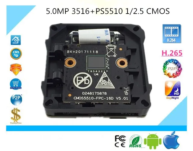 

5.0MP 2592*1944 H.265/H.264 Module Board 3516+PS5510 1/2.5 CMOS IP Camera Network CMS XMEYE P2P Cloud Mobile CCTV