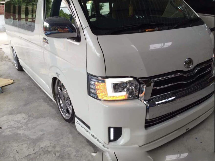 Есть автомобильный Стайлинг Головной фонарь для Hiace фары~ hid лампы DRL Биксеноновые линзы hi LO луч HID комплект hiace задний фонарь