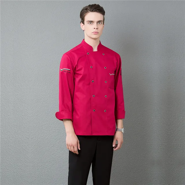Unisex Embroidery Sleeve Chef Uniforms Cooking Workwear Coat Long