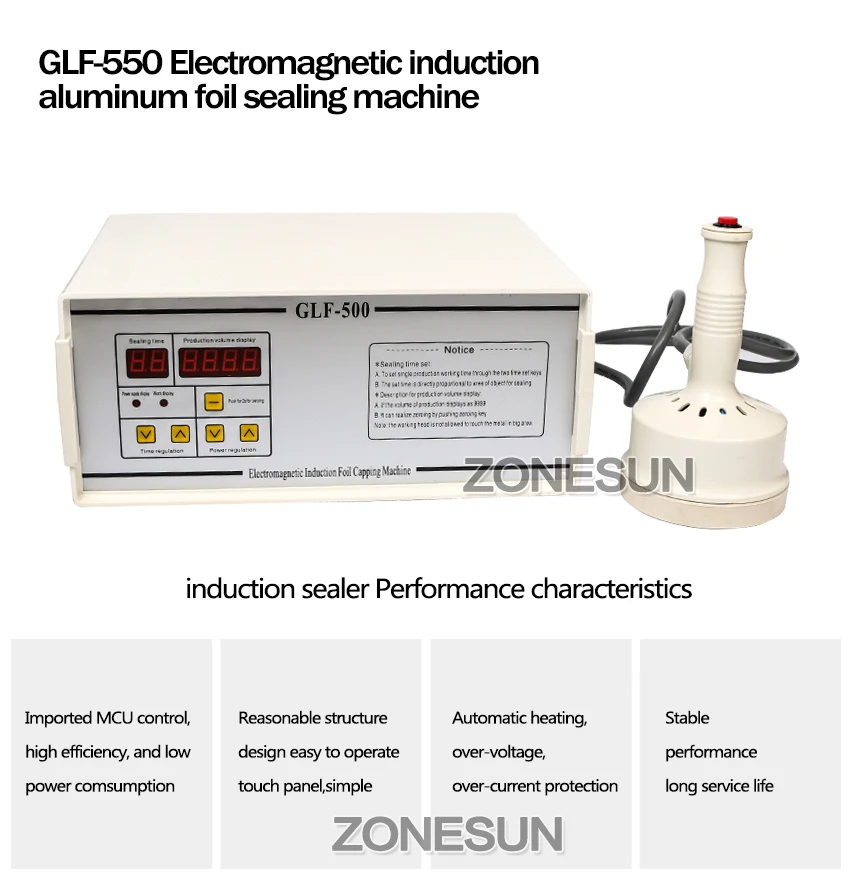 ZONESUN новая модель GLF-500 портативное и продолжительное Индукционное запаивание Горячая Ручная укупорка машина запайки Диметр 20-100 мм