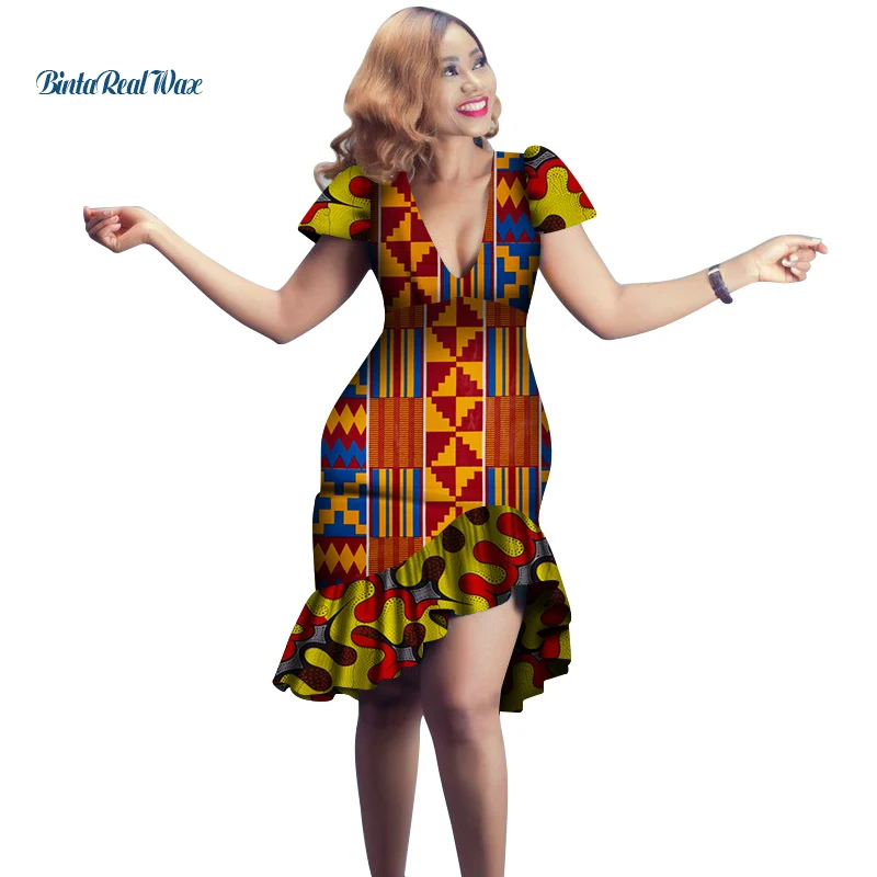 Африканские платья для женщин с принтом драпированные платья Vestidos Bazin Riche африканские платья Анкара с v-образным вырезом Женская одежда WY4149 - Цвет: 5