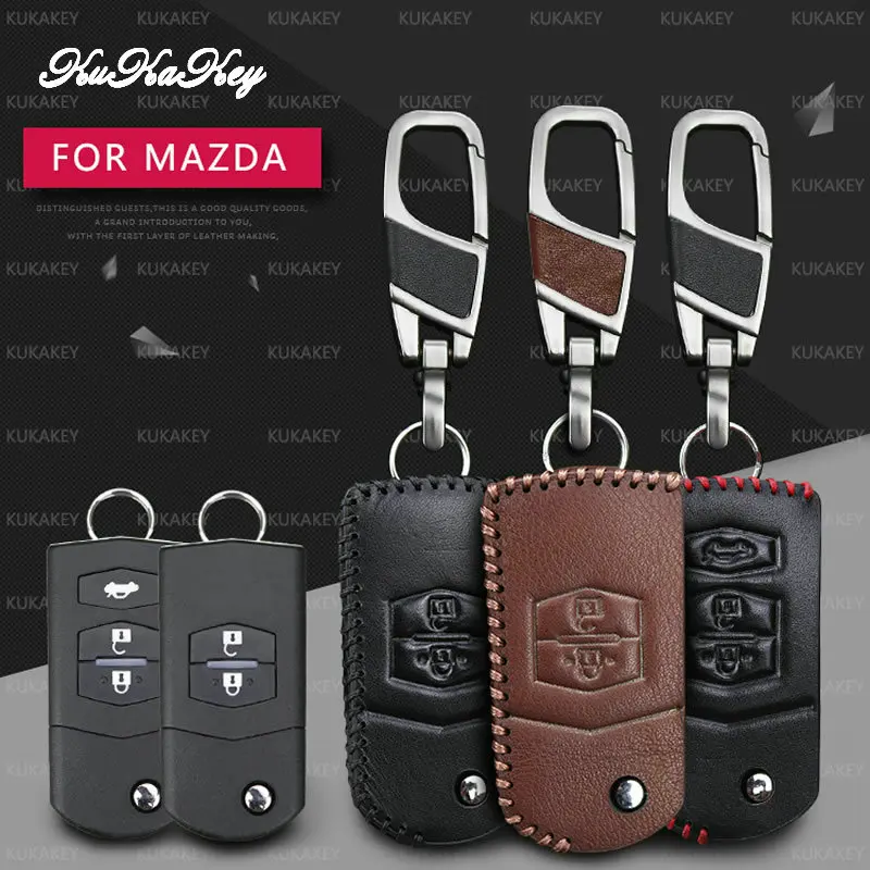 

KUKAKEY Flip Folding Car Key Case For Mazda 2 3 5 6 CX5 CX-5 M2 M3 M5 M6 Leather Keychain Keyring Key Holder Cover Bag Shell
