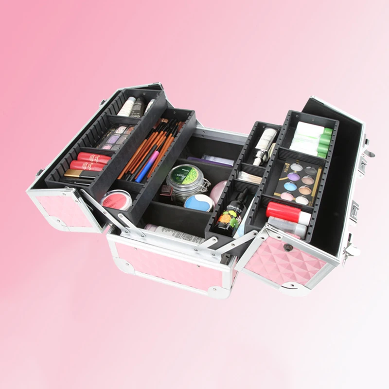 

Women Large Capacity Professional Makeup Organizer Waterproof Large Multi-Storey Portable Pretty Suitcase Fashion Cosmetic Case