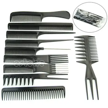 

Hot 10Pcs/Set Black Pro Salon Hair Styling Hairdressing Plastic Barbers Brush Combs Set