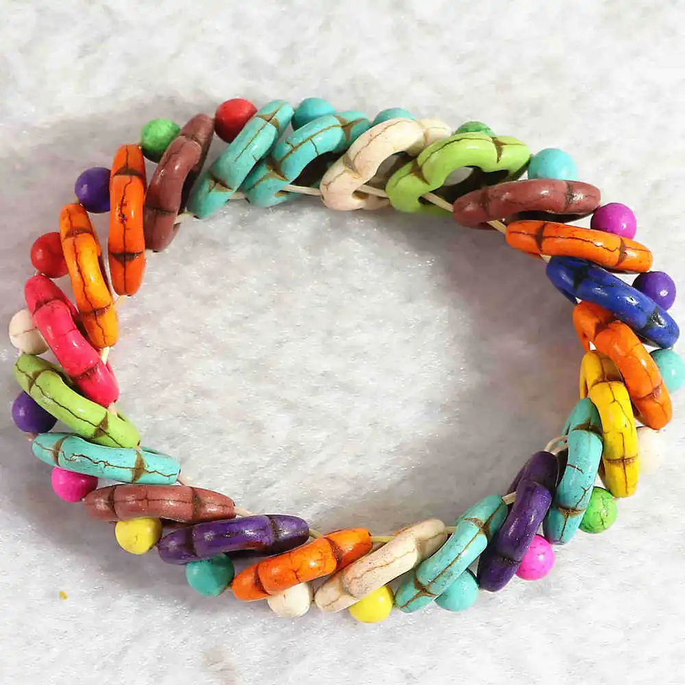 Мода 20x6 мм Разноцветные calaite бирюзовый камень шарик подсолнечное DIY Браслеты для Для женщин ювелирные изделия 7," B310 - Окраска металла: multicolor