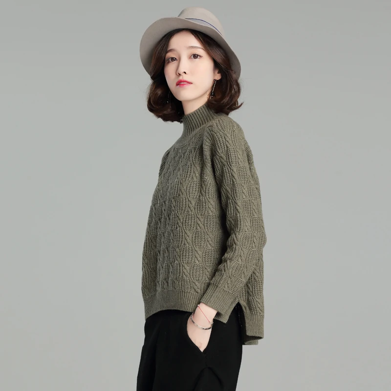 #^Special Price Brand Wool Blend Thicken Sweater Fall Winter Women Knit Sweater New Casual Solid Color Sweater Irregular Bottoming Pullovers
