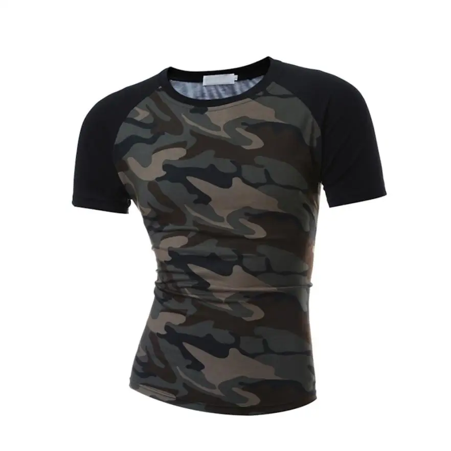 Мужские летние спортивные футболки для бега, быстросохнущие камуфляжные хлопковые футболки с круглым вырезом и коротким рукавом 0720 - Цвет: Camouflage