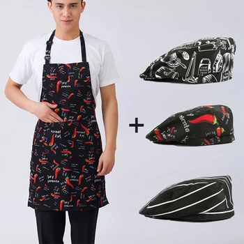 

Apron+hat Adjustable Half-length Adult Apron Striped Hotel Restaurant Chef Waiter Apron chef restaurant uniform beauty apron