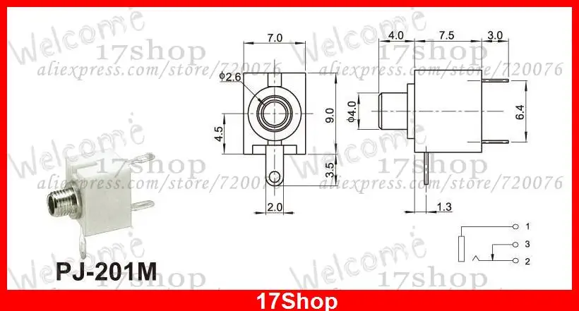 200PCS PJ 201M 3 pin 2 5mm Mono Jack Socket Panel Soldering for 2 5mm Headphones