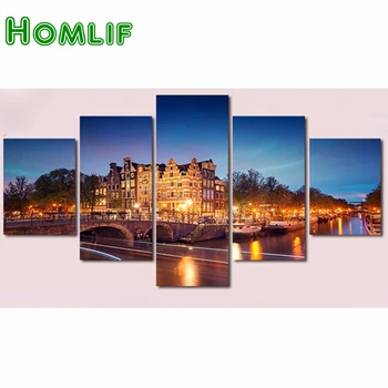 

HOMLIF 5d diy Diamond embroidery city house landscape 5pcs diamond painting Cross Stitch full drill Rhinestone mosaic decor