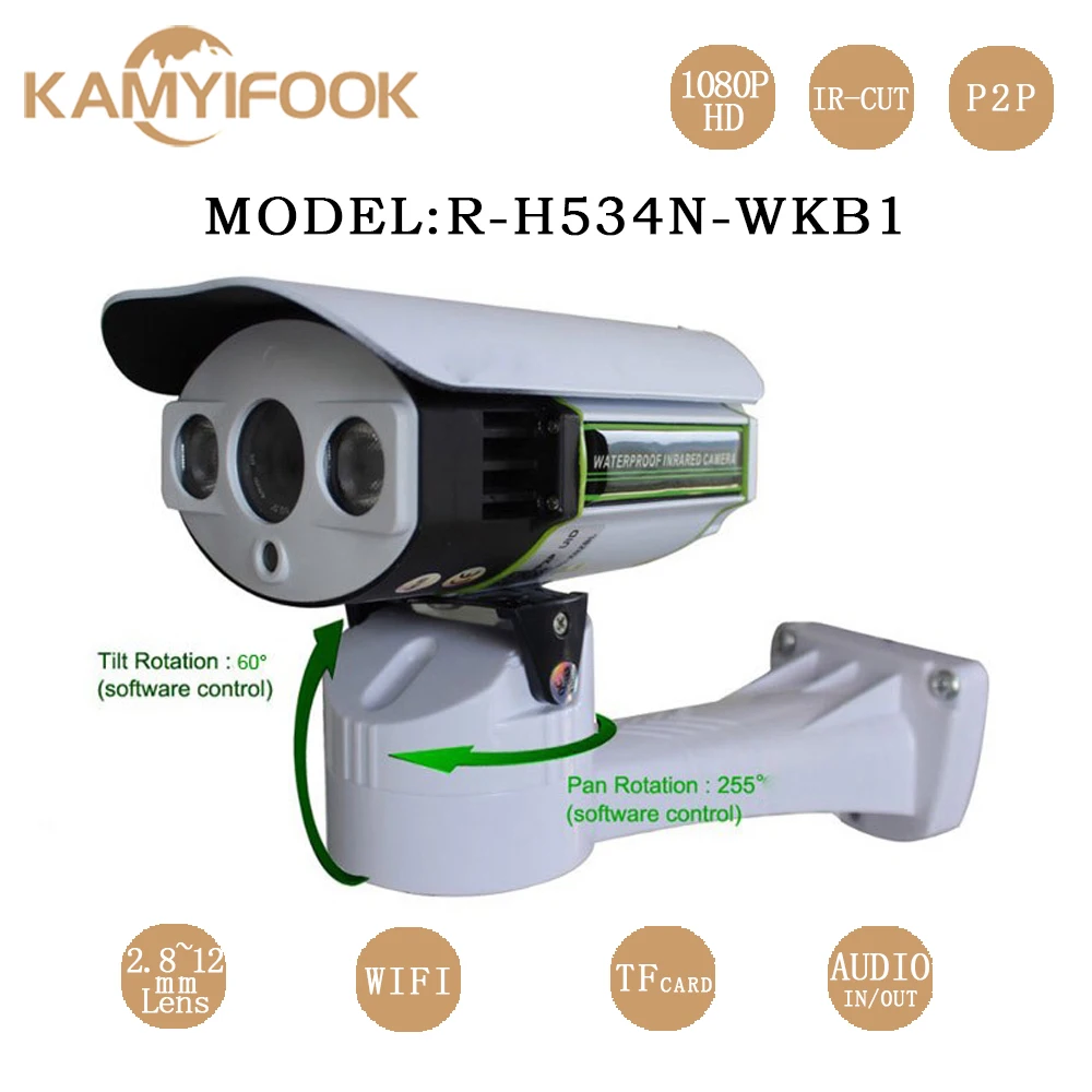 1920*1080 2.0MP IP Camera 1080P HD IP Camera 2.8-12mm 4X Zoom lens 2LED P2P with bracket/WIFI/TF slot/Mic-IN/Audio in&out