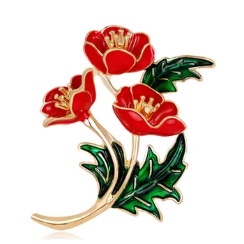 

Women's customize Valentine's Day Imitation rhinestone red Rose Flower Brooch Bridal Shining enamel lapel pin Brooches and Pins