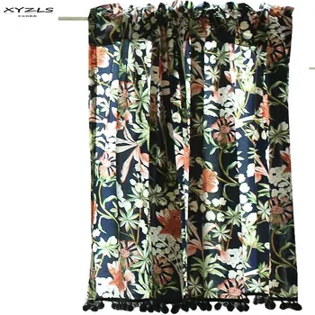 

XYZLS Short Kitchen Curtains Pastoral Style Door Half Curtains Cafe Window Floral Short Panel Curtain 1 Piece
